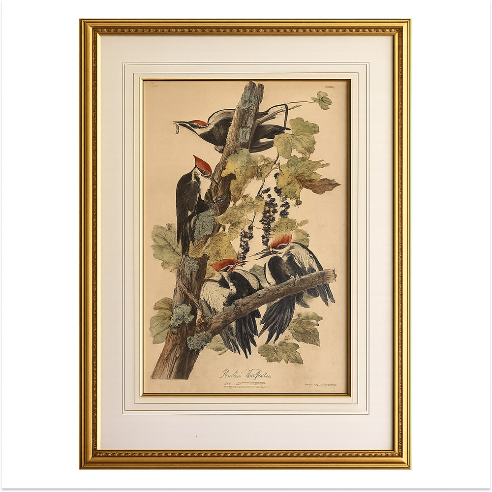 Audubon Plate 111 Pileated Woodpecker Birds of America Framed Art Print Vintage